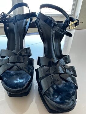 YSL Black Patent Tribute Sandal